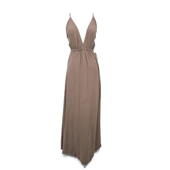New Flynn Skye Solid Taupe Brown Maxi Dress Womens M Spaghetti Strap - Picture 1 of 6